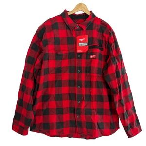 Milwaukee Mens XL Gridiron Flannel Shirt Red Black Buffalo Plaid Workwear M551R